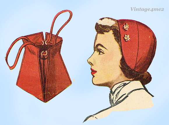 1940s Vintage Simplicity Sewing Pattern 2963 Lovely Misses Hat & Purse Set
