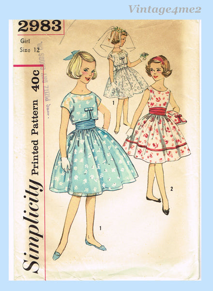 1950s Vintage Simplicity Sewing Pattern 2983 Uncut Little Girls Party Dress Sz 12