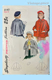 1950s Vintage Simplicity Sewing Pattern 3147 Darling Girls Coat and Beret Size 8