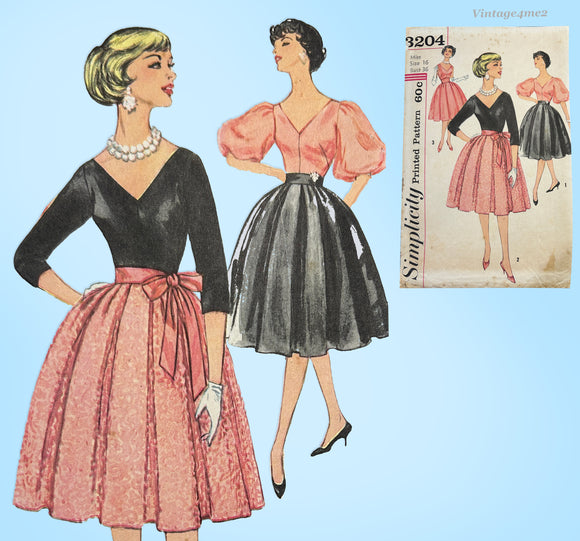 Simplicity 3204: 1950s Chic Misses Party or Prom Dress Sz 36 B Vintage Sewing Pattern