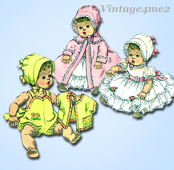 1960s Vintage Simplicity Sewing Pattern 3218 13.5 Inch Baby Doll Clothes Set
