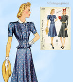 Simplicity 3329: 1940s Uncut Misses 2 PC WWII Dress 34B Vintage Sewing Pattern
