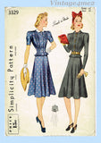 Simplicity 3329: 1940s Uncut Misses 2 PC WWII Dress 34B Vintage Sewing Pattern