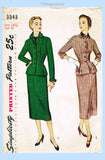 1950s Vintage Simplicity Sewing Pattern 3343 Uncut Misses Slender Suit Sz 35 B