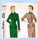 1950s Vintage Simplicity Sewing Pattern 3343 Uncut Misses Slender Suit Sz 35 B