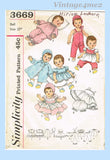 1960s Vintage Simplicity Sewing Pattern 3669 Cute 23 Inch Baby Doll Clothes