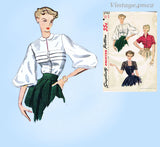 Simplicity 3742: 1950s Lovely Misses Tucked Blouse Sz 32 B Vintage Sewing Pattern
