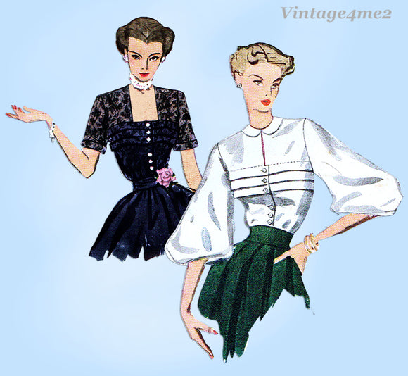 Simplicity 3742: 1950s Lovely Misses Tucked Blouse Sz 32 B Vintage Sewing Pattern