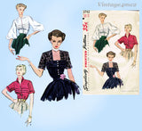 Simplicity 3742: 1950s Lovely Misses Tucked Blouse Sz 32 B Vintage Sewing Pattern