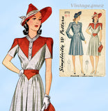Simplicity 3773: 1940s Misses WWII Street Dress Sz 30 B Vintage Sewing Pattern