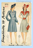 Simplicity 3773: 1940s Misses WWII Street Dress Sz 30 B Vintage Sewing Pattern