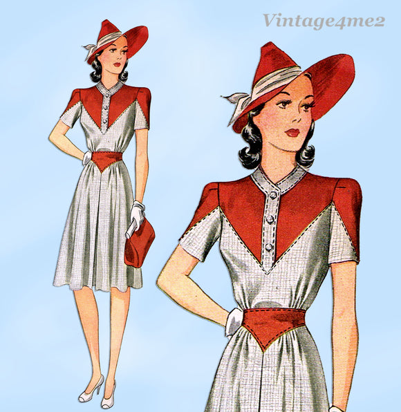 Simplicity 3773: 1940s Misses WWII Street Dress Sz 30 B Vintage Sewing Pattern