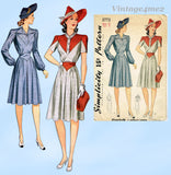 Simplicity 3773: 1940s Misses WWII Street Dress Sz 30 B Vintage Sewing Pattern