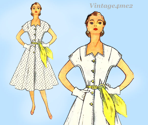 Simplicity 3878: 1950s Misses Shaped Neckline Dress 35 B Vintage Sewing Pattern