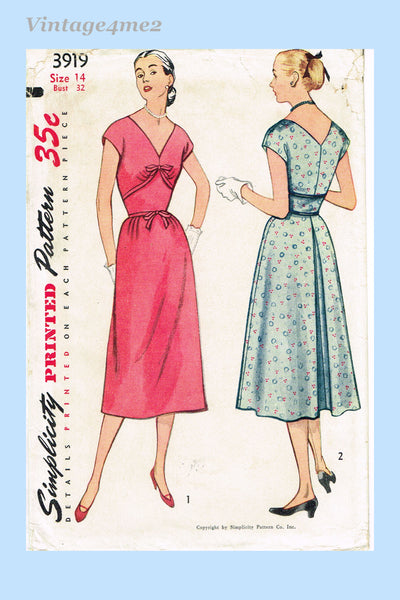 Simplicity 3919: 1950s Uncut Misses Sun Dress Sz 32 Bust Vintage Sewing Pattern