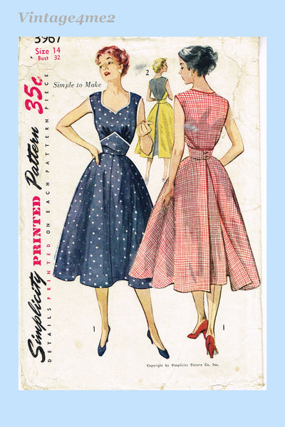 1950s Vintage Simplicity Sewing Pattern 3967 Misses Wrap Around Sun Dress Sz 32 B