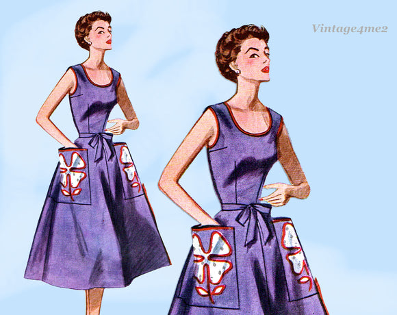 1950s Vintage Simplicity Sewing Pattern 4009 Misses Wrap Around Dress or Apron 36 B