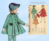 Simplicity 4024: 1950s Uncut Toddler Girls Coat & Hat Sz 6 Vintage Sewing Pattern