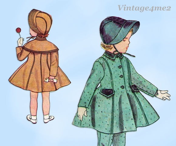 Simplicity 4024: 1950s Uncut Toddler Girls Coat & Hat Sz 6 Vintage Sewing Pattern