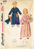 1950s Vintage Simplicity Sewing Pattern 4058 Toddlers Robe w Puppy Doll & Robe Size 3