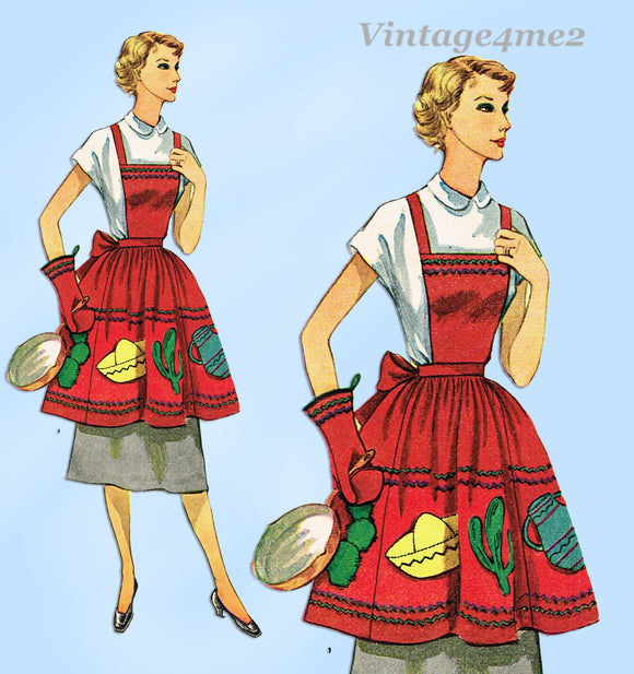 Simplicity 4062: 1950s Uncut Misses Fiesta Party Apron Fits All Vintage Sewing Pattern