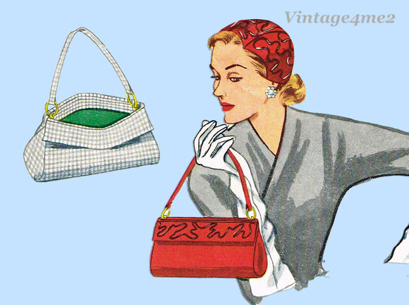 1950s Vintage Simplicity Sewing Pattern 4066 Rare Misses 22in Soutache Hat & Purse