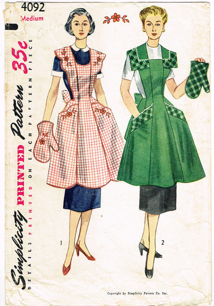 1950s Vintage Simplicity Sewing Pattern 4092 Misses Full Apron & Oven Mitt Sz MED