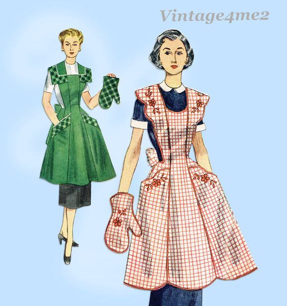 1950s Vintage Simplicity Sewing Pattern 4092 Misses Full Apron & Oven Mitt Sz MED