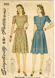 Simplicity 4102: 1940s Misses Mother Daughter Dress 32 B Vintage Sewing Pattern