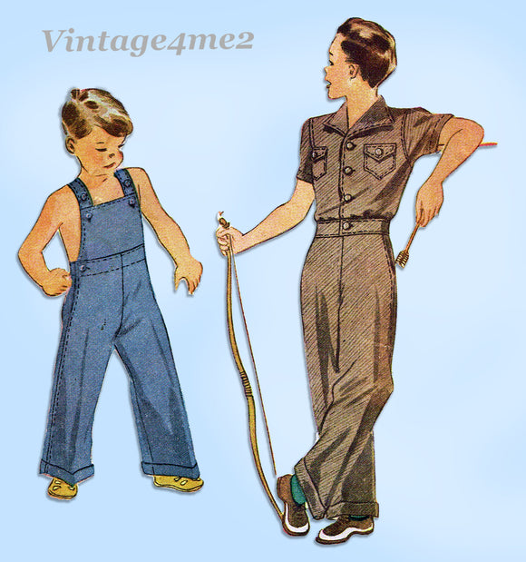 Simplicity 4116: 1940s Cute WWII Boy's Coveralls Size 8 Vintage Sewing Pattern