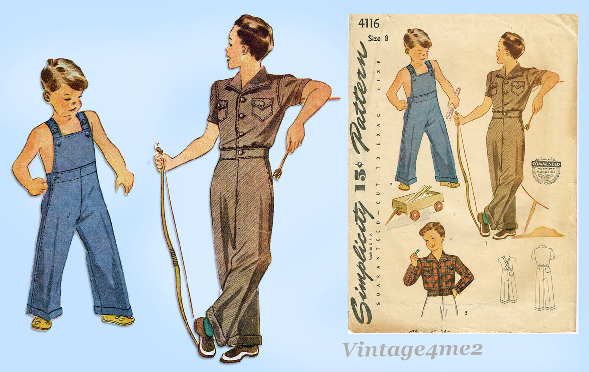 Simplicity 4116: 1940s Cute WWII Boys Coveralls Vintage Sewing Pattern ...