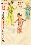 1950s Vintage Simplicity Sewing Pattern 4130 Cute Toddlers Puppy Pajamas