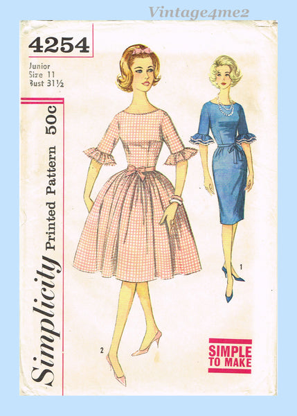 Simplicity 4254: 1960s Uncut Junior Misses Dress Sz 31.5B Vintage Sewing Pattern
