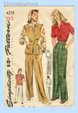 Simplicity 4279: 1940s Charming Misses WWII Slacks Sz 34 B Vintage Sewing Pattern