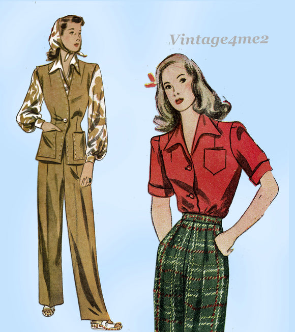 Simplicity 4279: 1940s Charming Misses WWII Slacks Sz 34 B Vintage Sewing Pattern