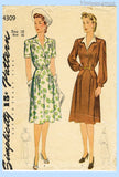 Simplicity 4309: 1940s WWII Misses Street Dress Sz 36 B Vintage Sewing Pattern