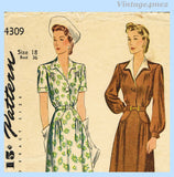 Simplicity 4309: 1940s WWII Misses Street Dress Sz 36 B Vintage Sewing Pattern