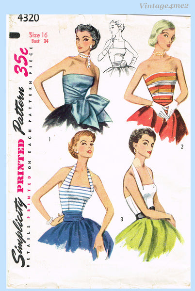 Simplicity 4320: 1950s Misses Fancy Bodice or Halter Top 34B Vintage Sewing Pattern