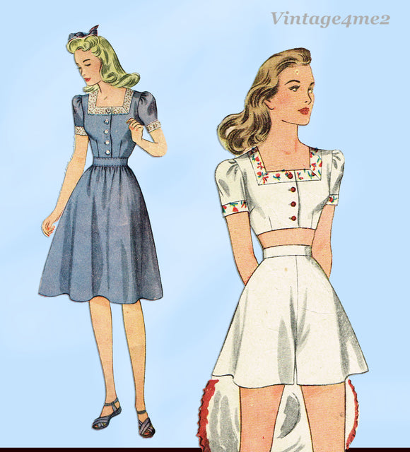 Simplicity 4321: 1940s Rare Misses WWII Shorts Top and Skirt 34B Vintage Sewing Patter