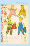 1950s Vintage Simplicity Sewing Pattern 4417 Cute Toddlers Bunny Overalls Set Size 2