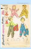 1950s Vintage Simplicity Sewing Pattern 4417 Cute Toddlers Bunny Overalls Set Size 6 Months