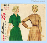 1950s Vintage Simplicity Sewing Pattern 4438 Plus Size Shirtwaist Dress 46B