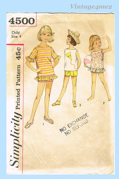 Simplicity 4500: 1960s Toddler Girls Play Clothes Set Vintage Sewing Pattern