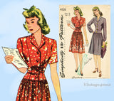1940s Vintage Simplicity Sewing Pattern 4526 WWII Misses Shirtwaist Dress Sz 34B