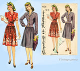 1940s Vintage Simplicity Sewing Pattern 4526 WWII Misses Shirtwaist Dress Sz 34B