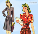 1940s Vintage Simplicity Sewing Pattern 4526 WWII Misses Shirtwaist Dress Sz 34B