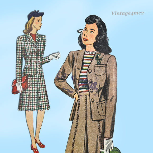 1940s Vintage Simplicity Sewing Pattern 4548 Uncut WWII Misses Suit Sz 34 B