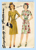 Simplicity 4577: 1940s Easy Misses WWII Day Dress Sz 34 B Vintage Sewing Pattern