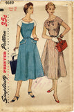 Simplicity 4649: 1950s Uncut Misses Street Dress Sz 34 B Vintage Sewing Pattern