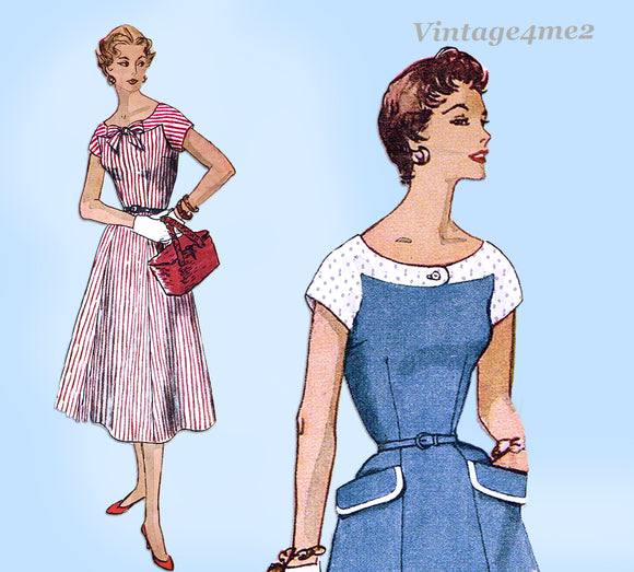 Simplicity 4649: 1950s Uncut Misses Street Dress Sz 34 B Vintage Sewing Pattern